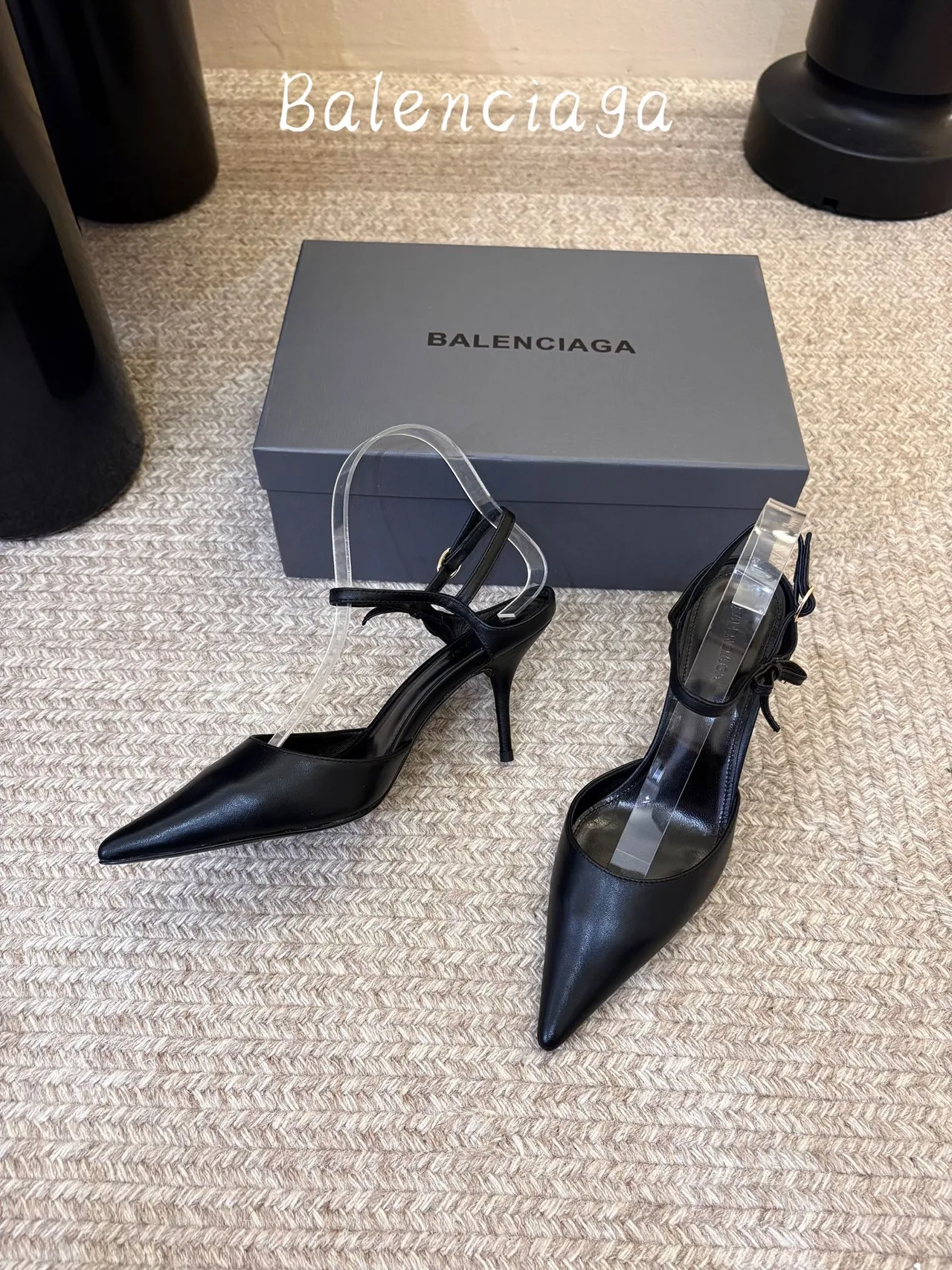 Balenciaga Glossy Pointed-Toe Ankle Strap Pumps in Black · view 5