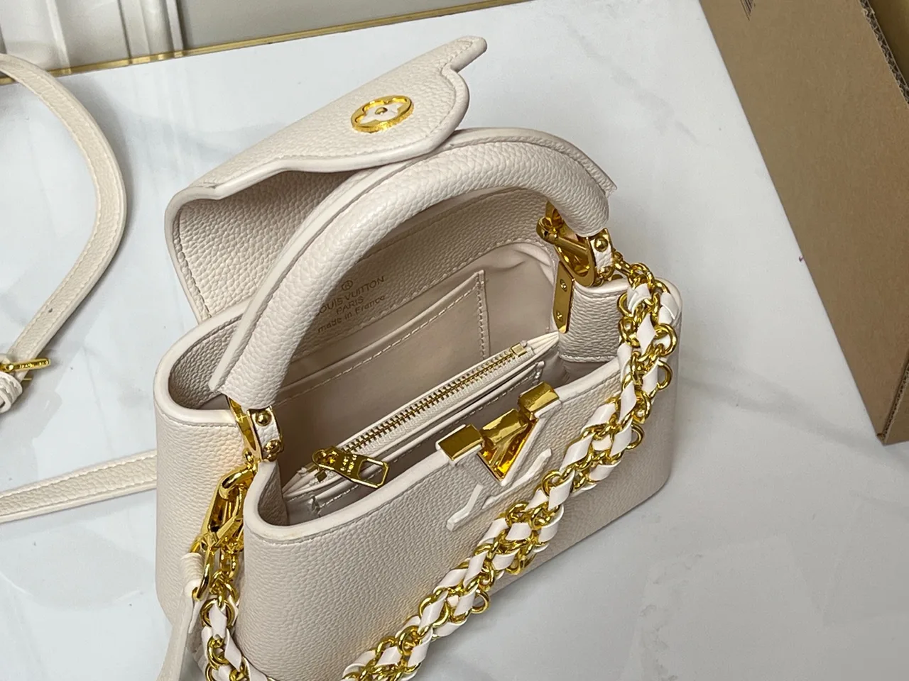 Louis Vuitton Cowhide Top-Handle Bag in White · view 8