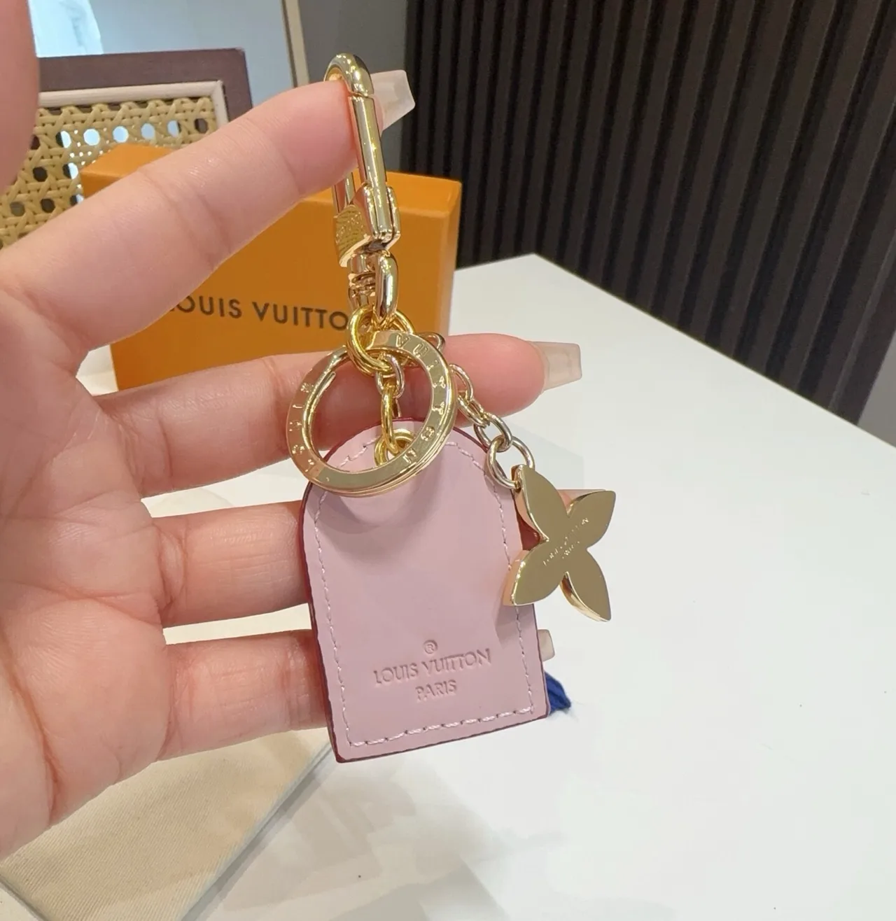 Louis Vuitton Tag and Flower Key Charm in Brown & Pink & Grey · view 2