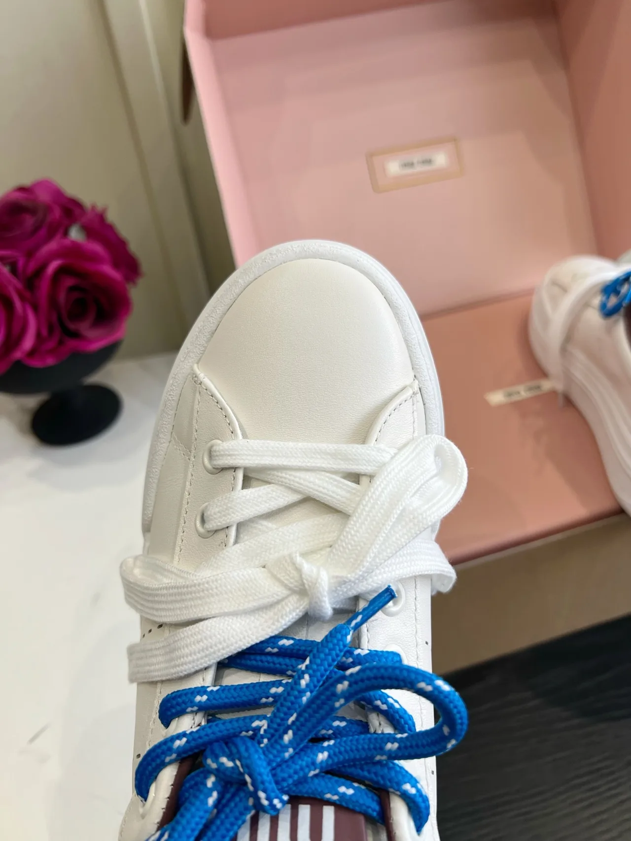 Miu Miu Cowhide Denim Smooth Sneakers in White · view 7