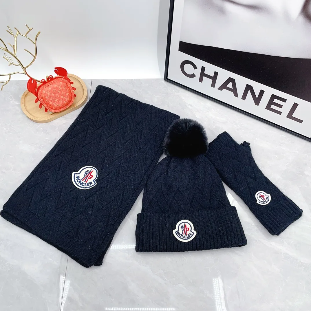 Moncler Wool Hat Scarf and Gloves Set in Blue · view 1