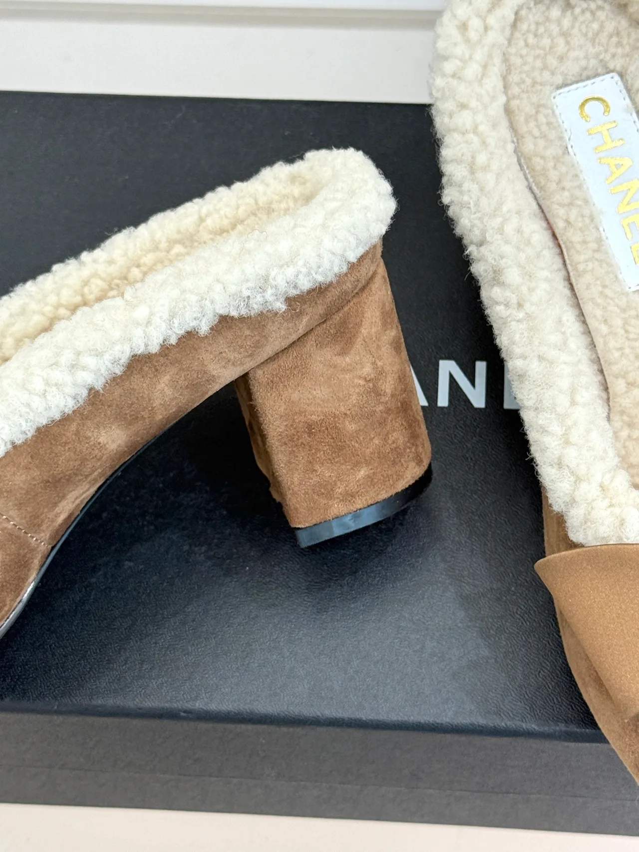 Chanel Suede-Look Bow Mules in Brown · view 6