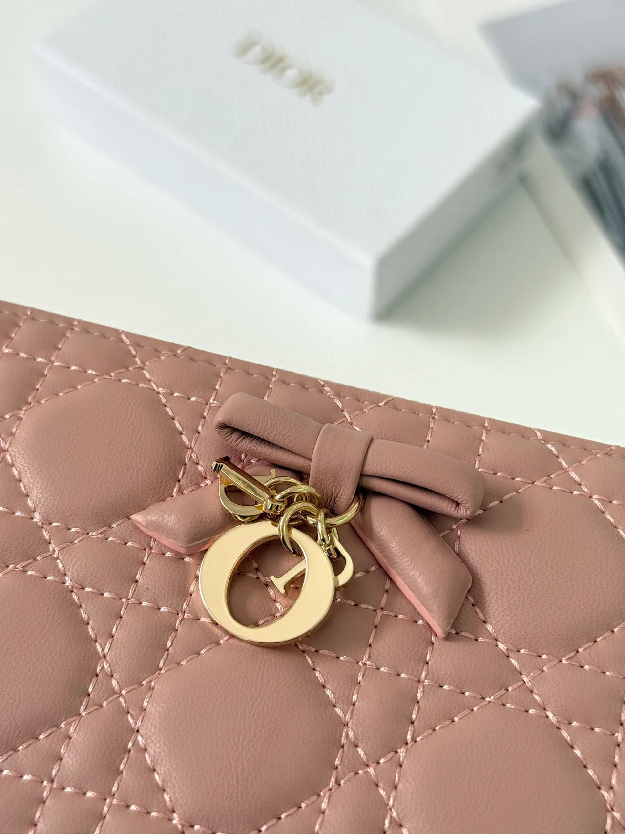 Dior Lambskin Quilted Glossy Wallet in Pink · view 3