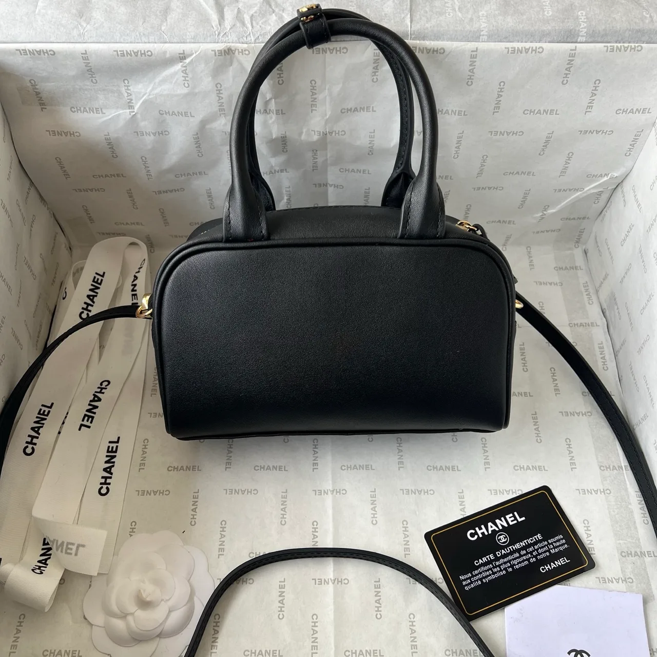 Chanel Quilted Top-Handle Bag in Black · view 5