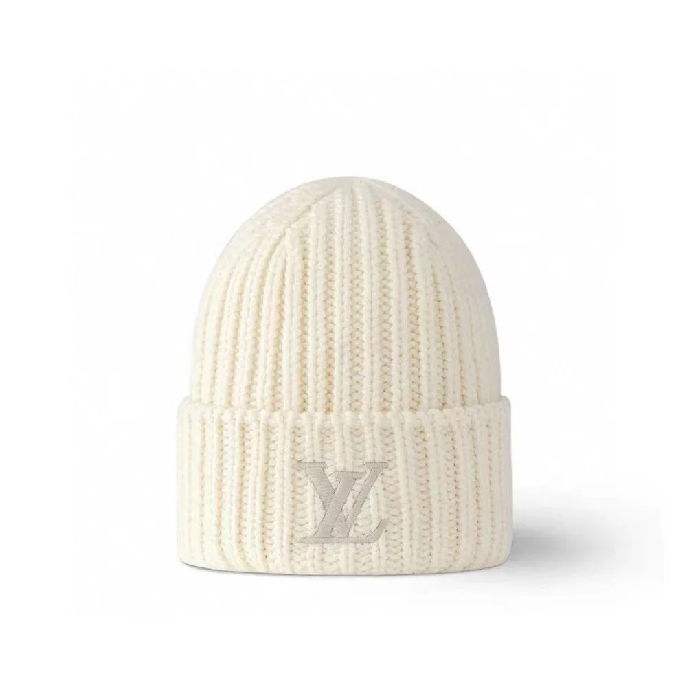 Louis Vuitton Wool Ribbed Embroidered Beanie in White · view 1