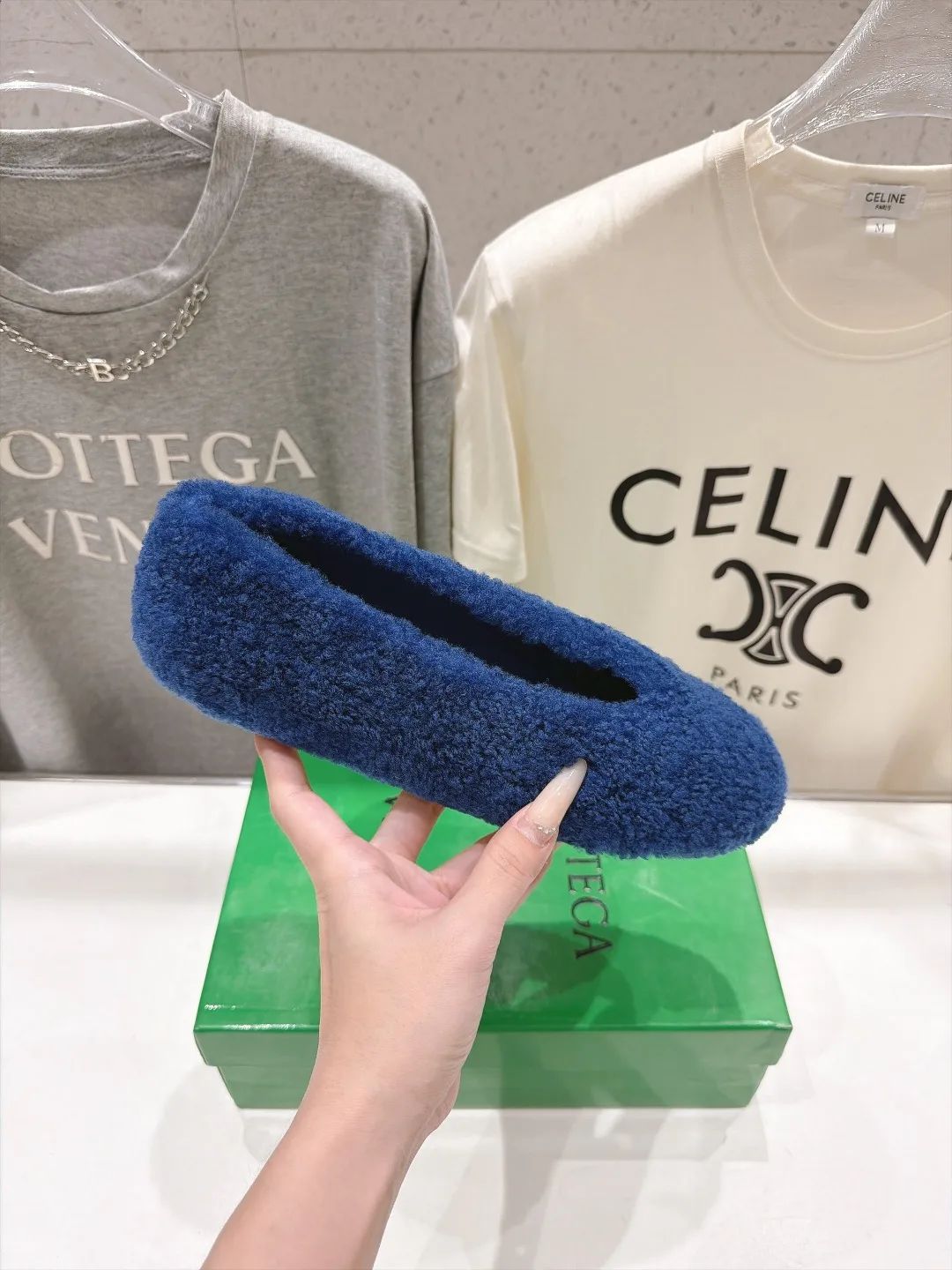Round-Toe Plush Slip-On Flats in Blue · view 5
