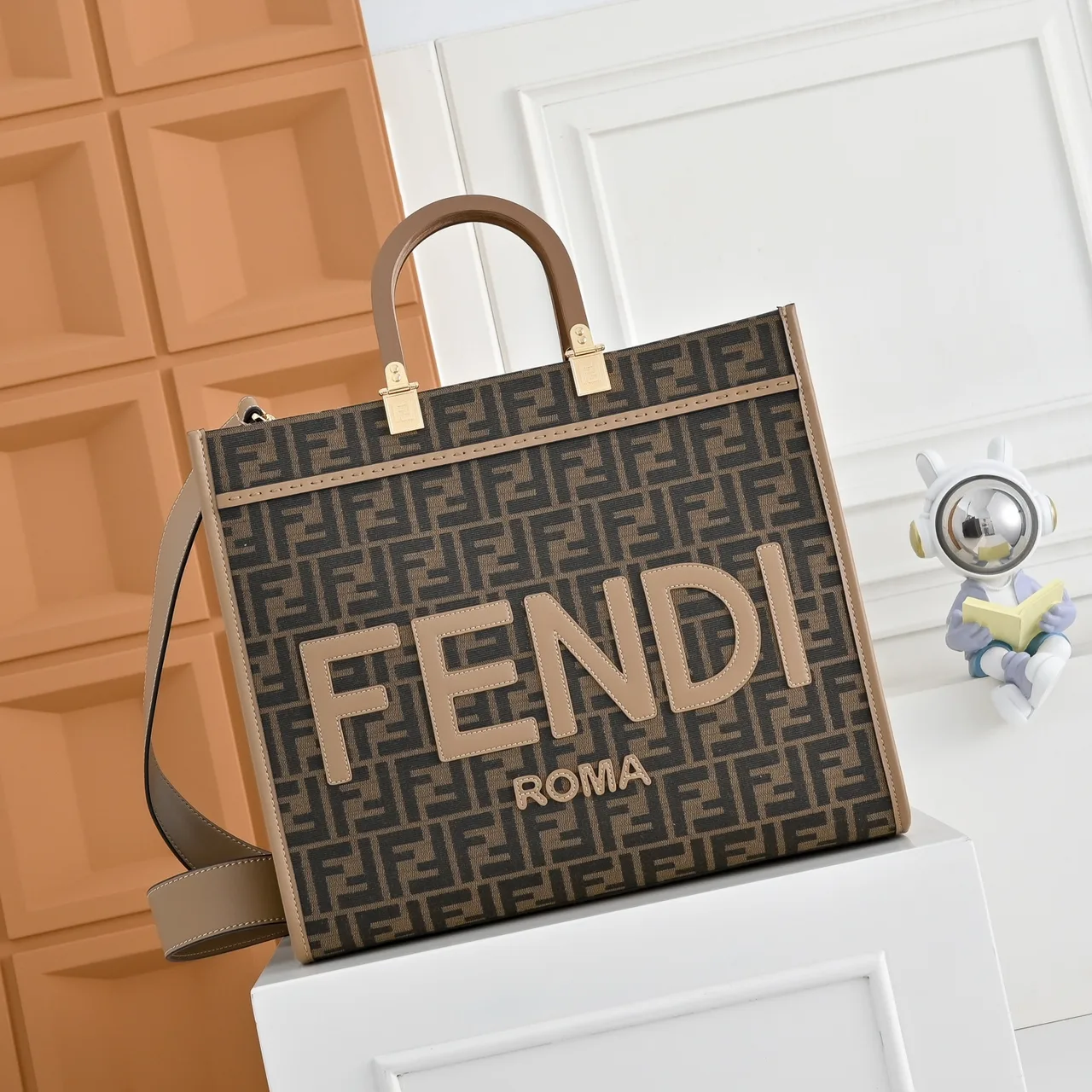 Fendi FF Monogram Logo-Letter Top-Handle Tote in Brown · view 1