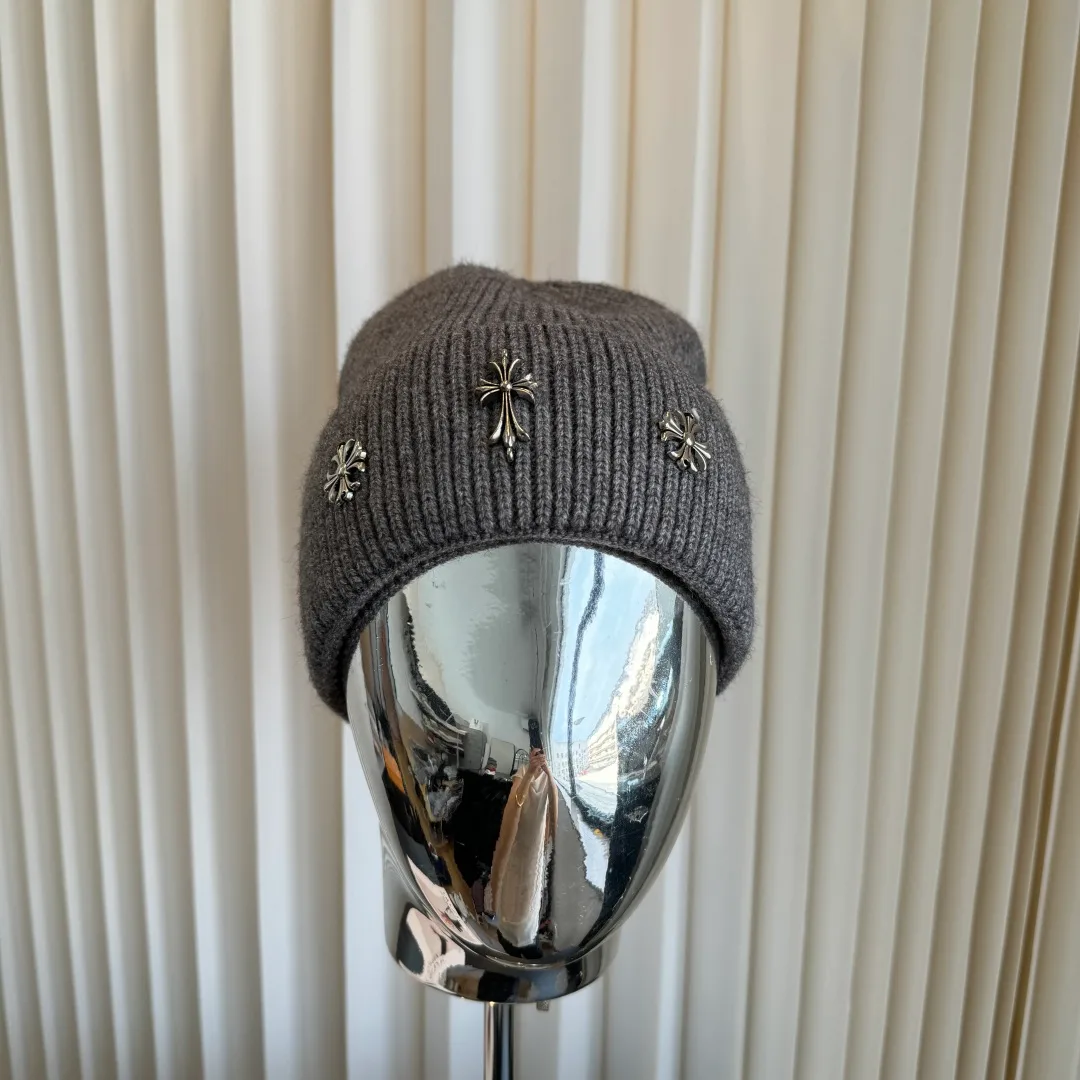 Chrome Hearts Ribbed Knit Beanie in Grey · view 3