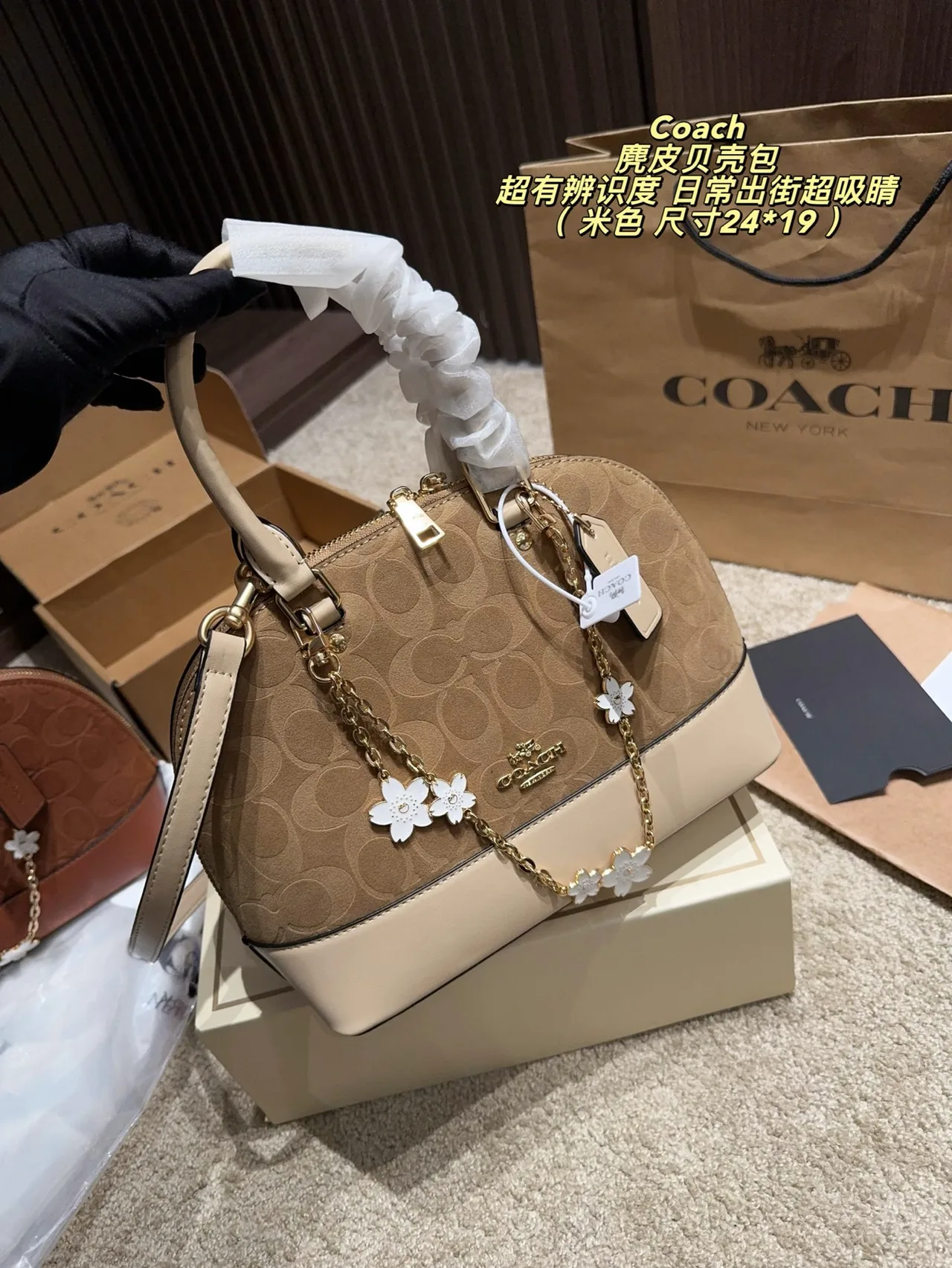 Coach Suede Handbag in Beige · view 4