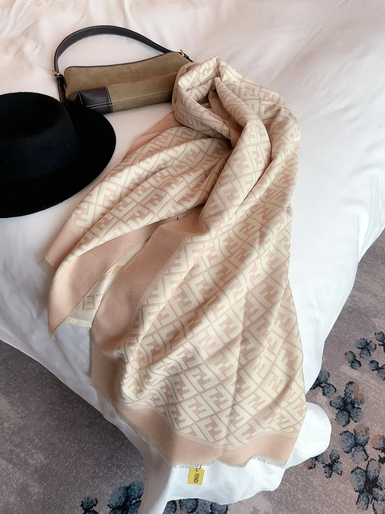 Fendi FF Border Scarf in Orange & Cream & Brown · view 2