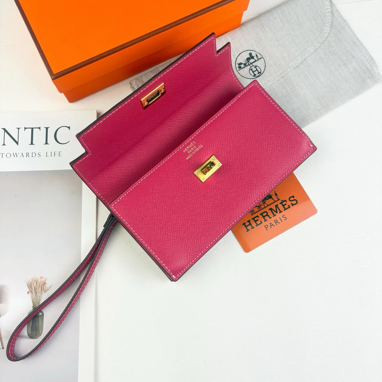 Hermes Wristlet Wallet in Pink & Brown · view 3