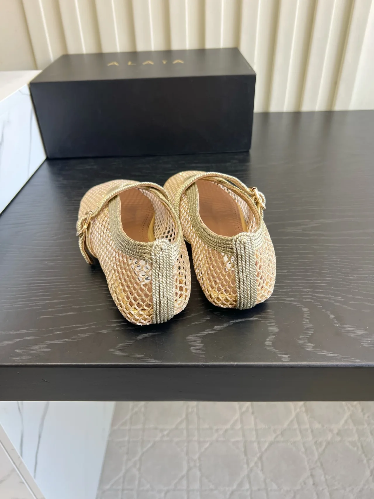 Alaia Sheepskin Mesh Mary Jane Flats in Gold · view 4