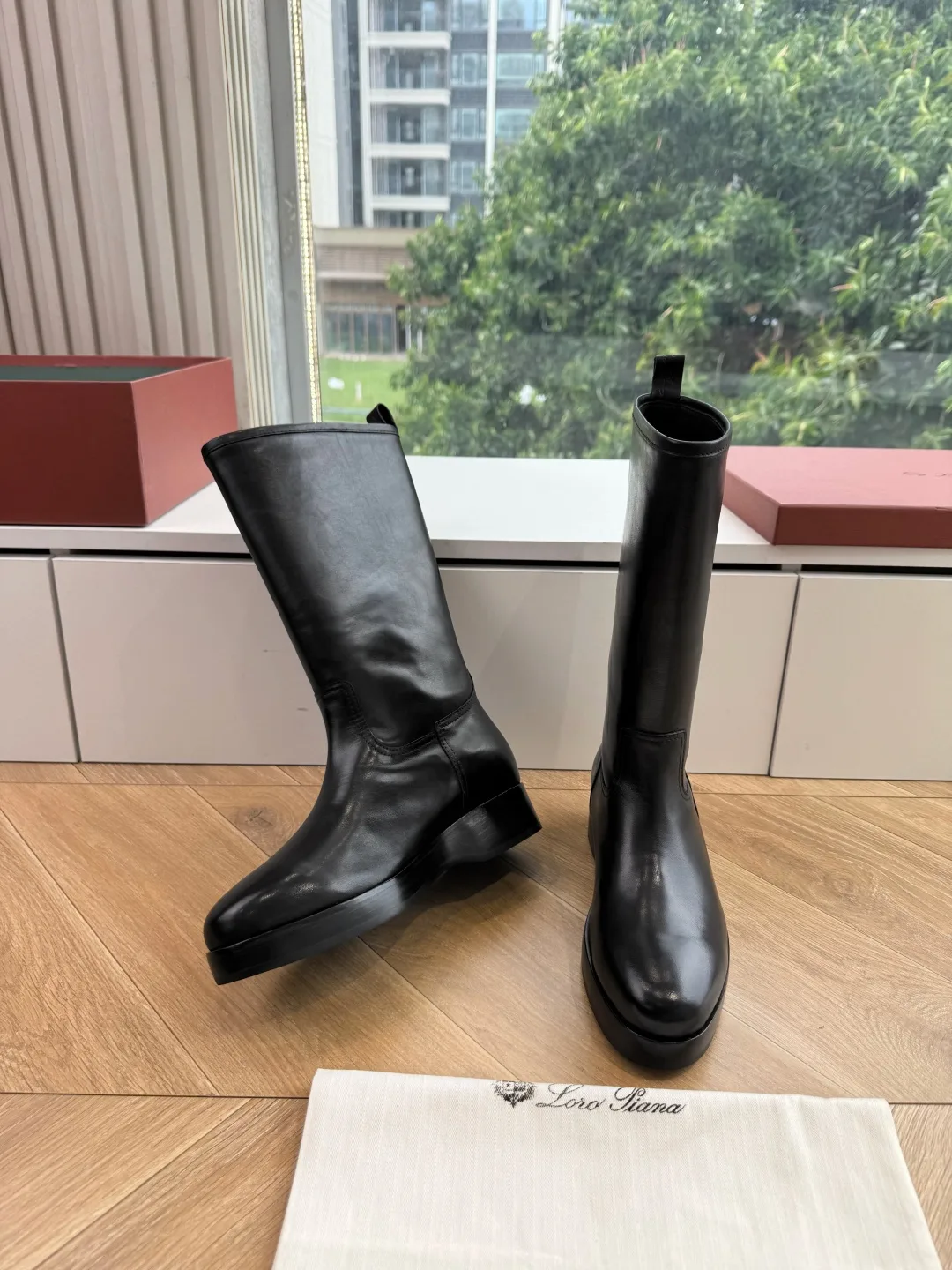 Loro Piana Cowhide Glossy Round-Toe Ankle Boots in Black · view 5