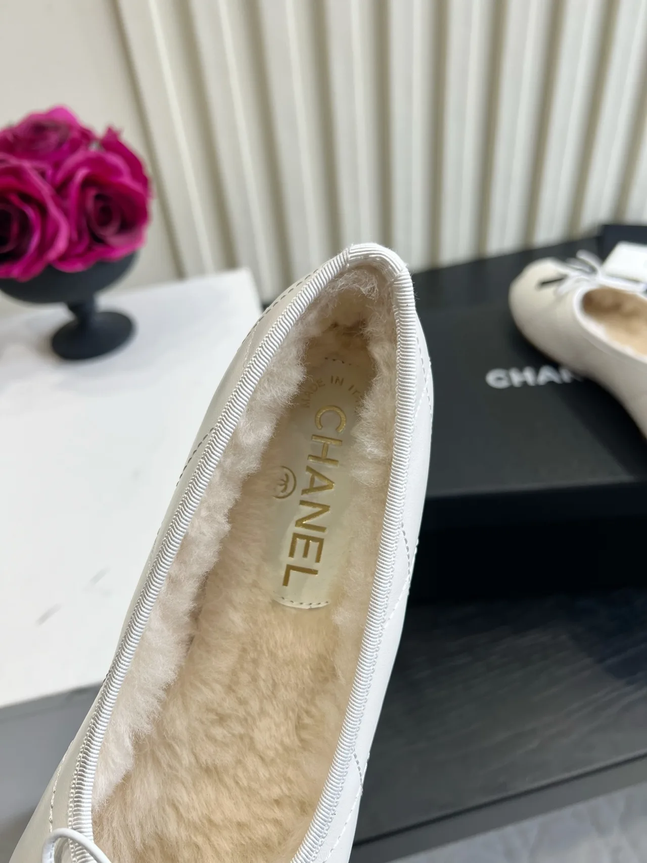 Chanel Sheepskin Quilted Glossy Flats in White · view 8