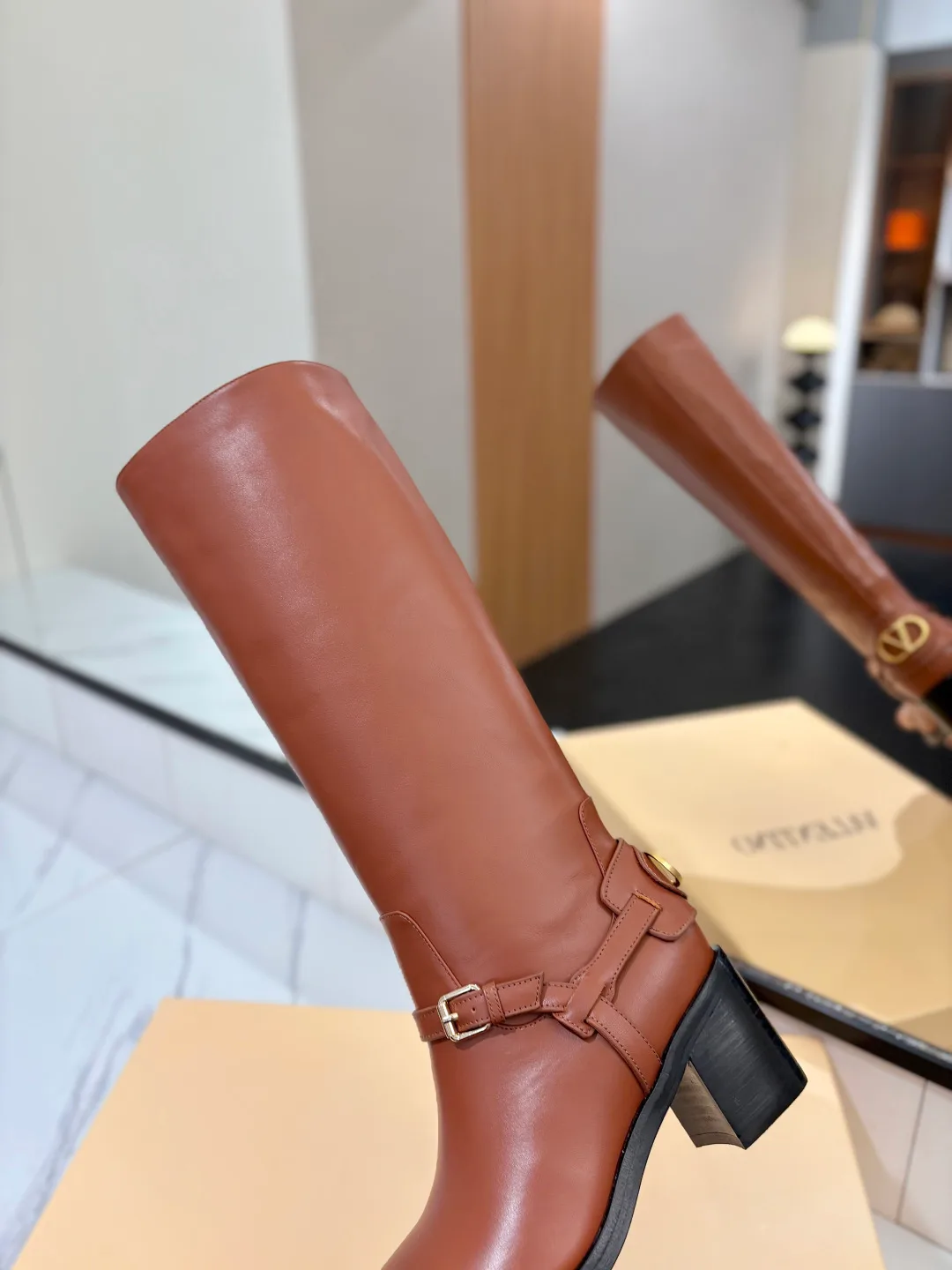 Valentino Calfskin Knee-High Boots in Brown · view 8