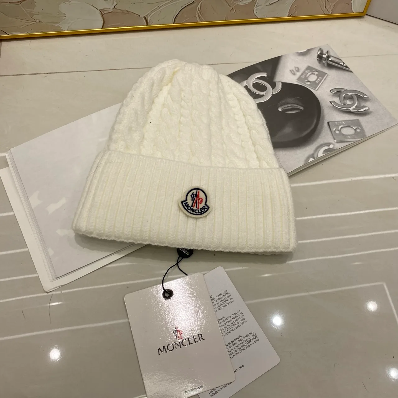 Moncler Beanie in Black & White & Tan & Grey & Beige & Burgundy & Brown · view 2