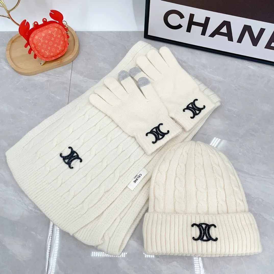 Celine Hat Scarf and Gloves Set in White · view 2