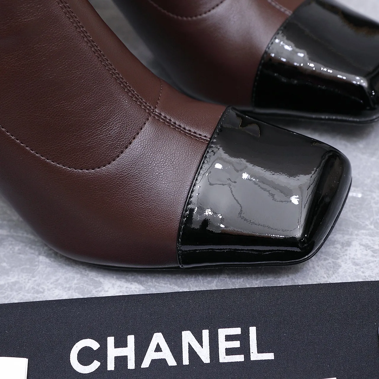 Chanel Cowhide Glossy Square-Toe Boots in Brown · view 7
