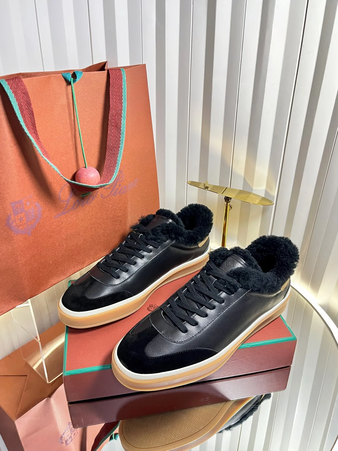Cashmere Lined Low-Top Sneakers in Black · view 3