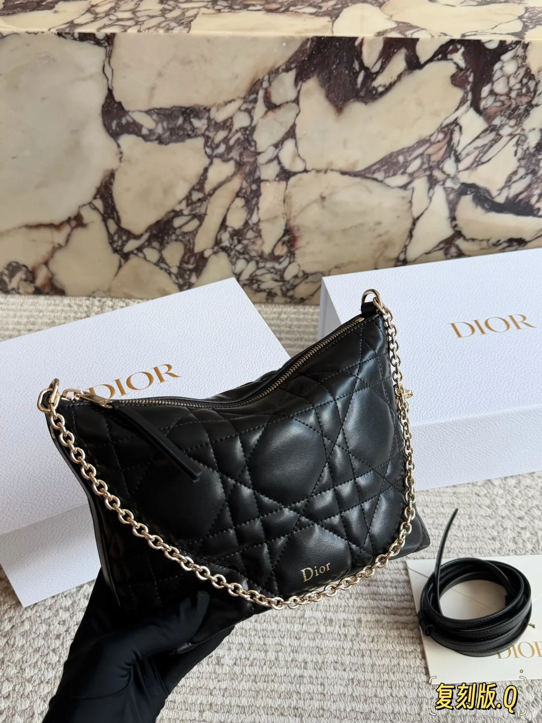 Dior Quilted Glossy Hobo Bag in Black · view 1
