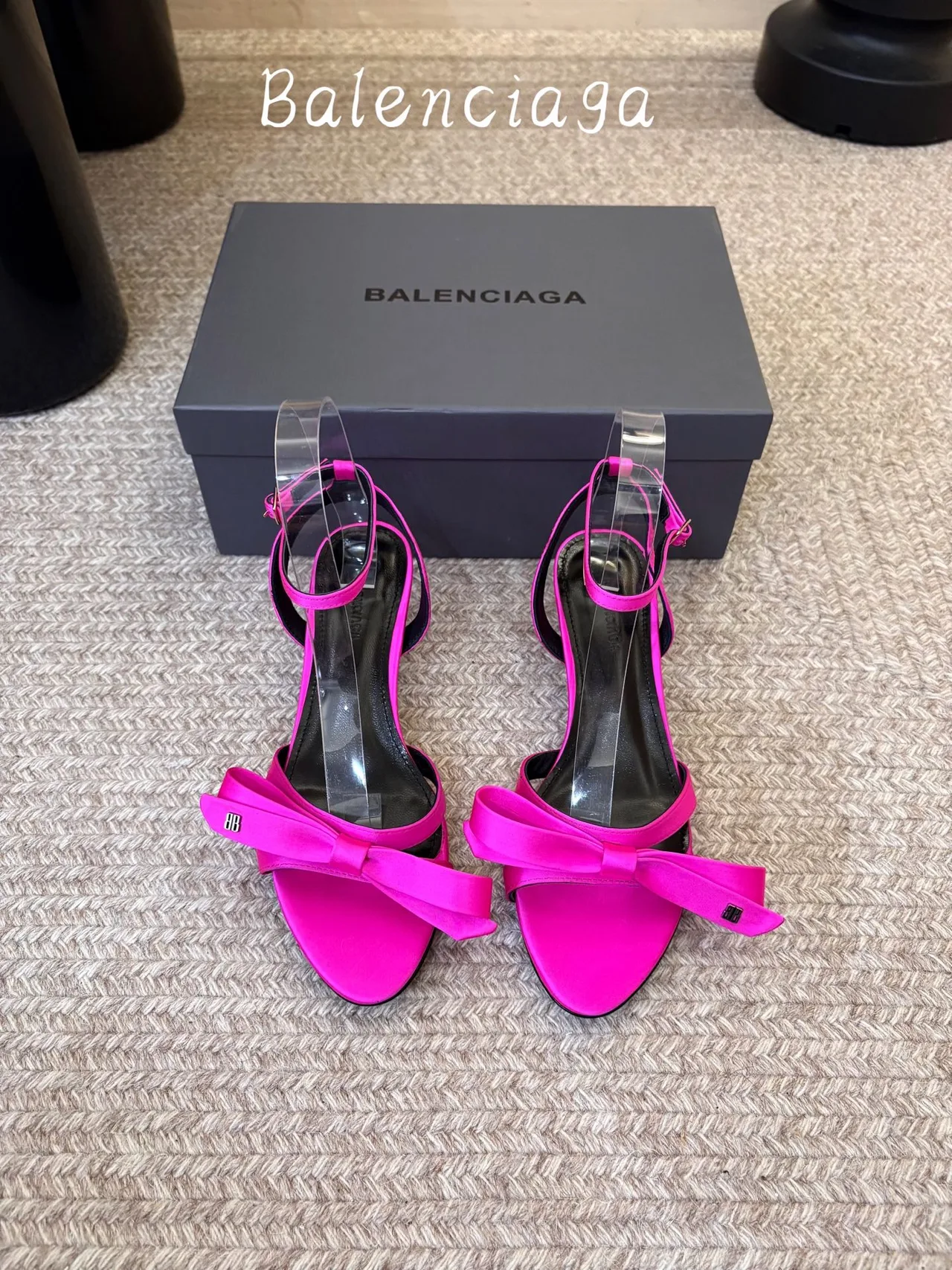 Balenciaga Silk Glossy Ankle Strap Sandals in Pink · view 2