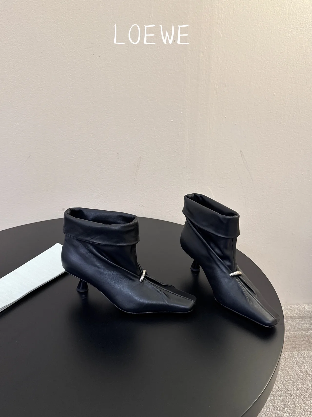 Loewe Cowhide Glossy Square-Toe Round-Toe Ankle Boots in Black · view 4