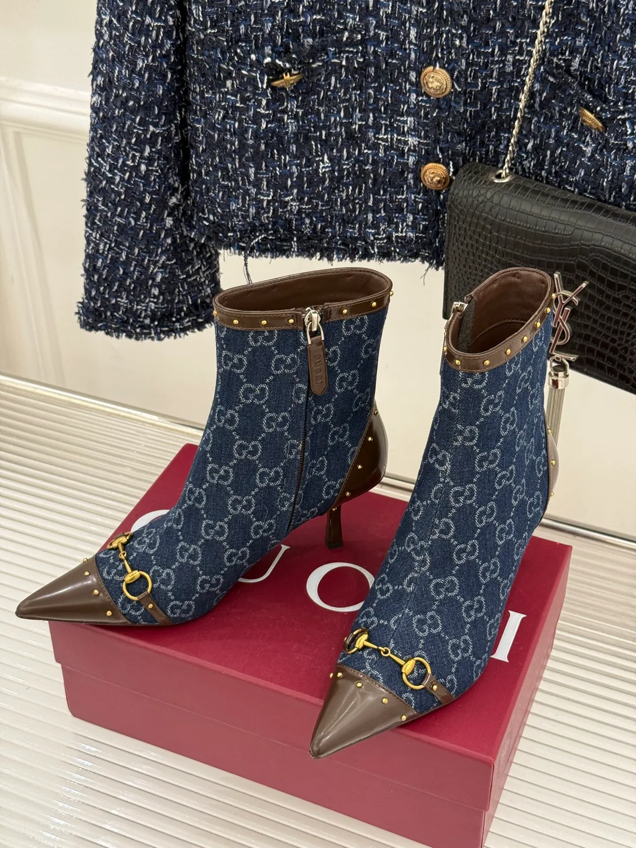 Gucci Sheepskin Canvas Ankle Boots in Blue · view 2