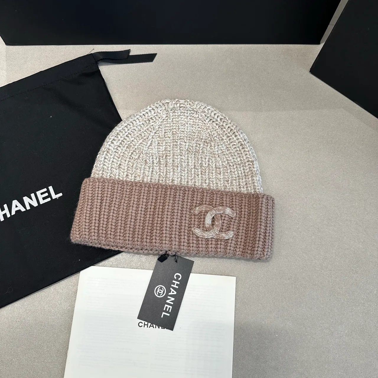 Chanel Beanie in Cream & Grey · view 1