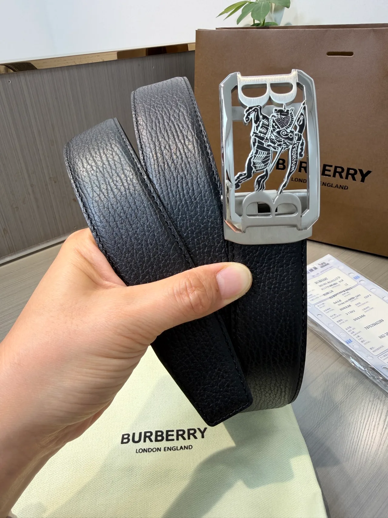 Burberry Calfskin Smooth Belt in Black · view 4