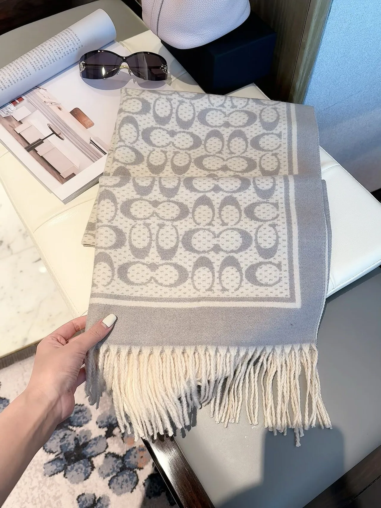 Coach Reversible Scarf in Grey & Black · view 1