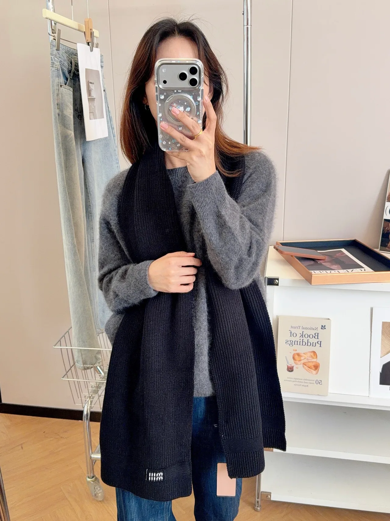 Miu Miu Ribbed Scarf in Black · view 4