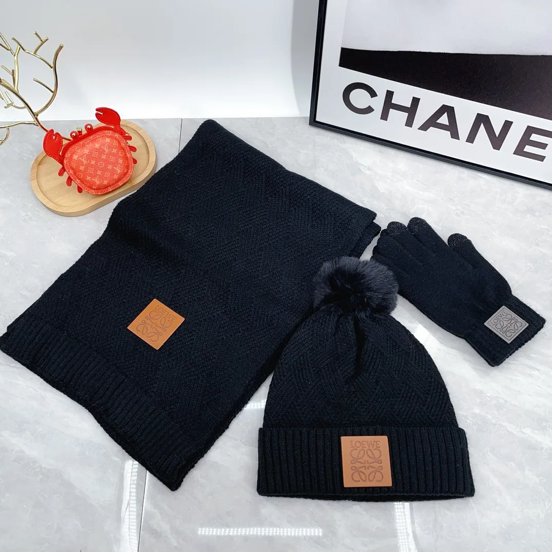 Loewe Wool Hat Scarf and Gloves Set in Black · view 1