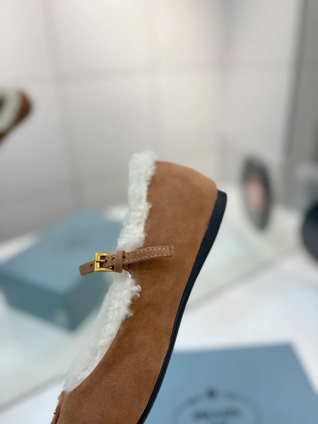 Prada Fur-Lined Mary Jane Flats in Brown · view 7