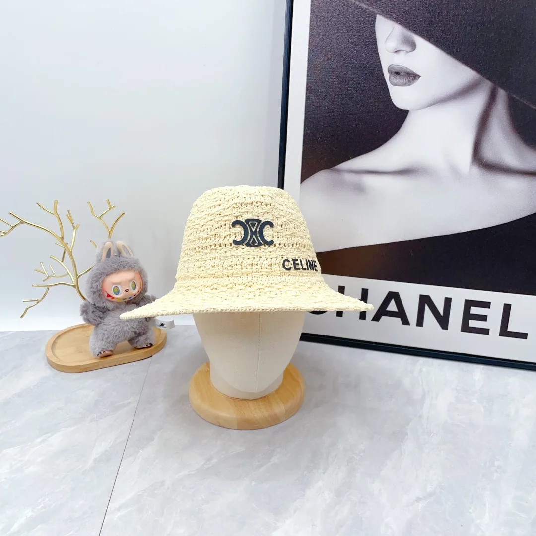 Celine Embroidered Bucket Hat in Beige · view 3