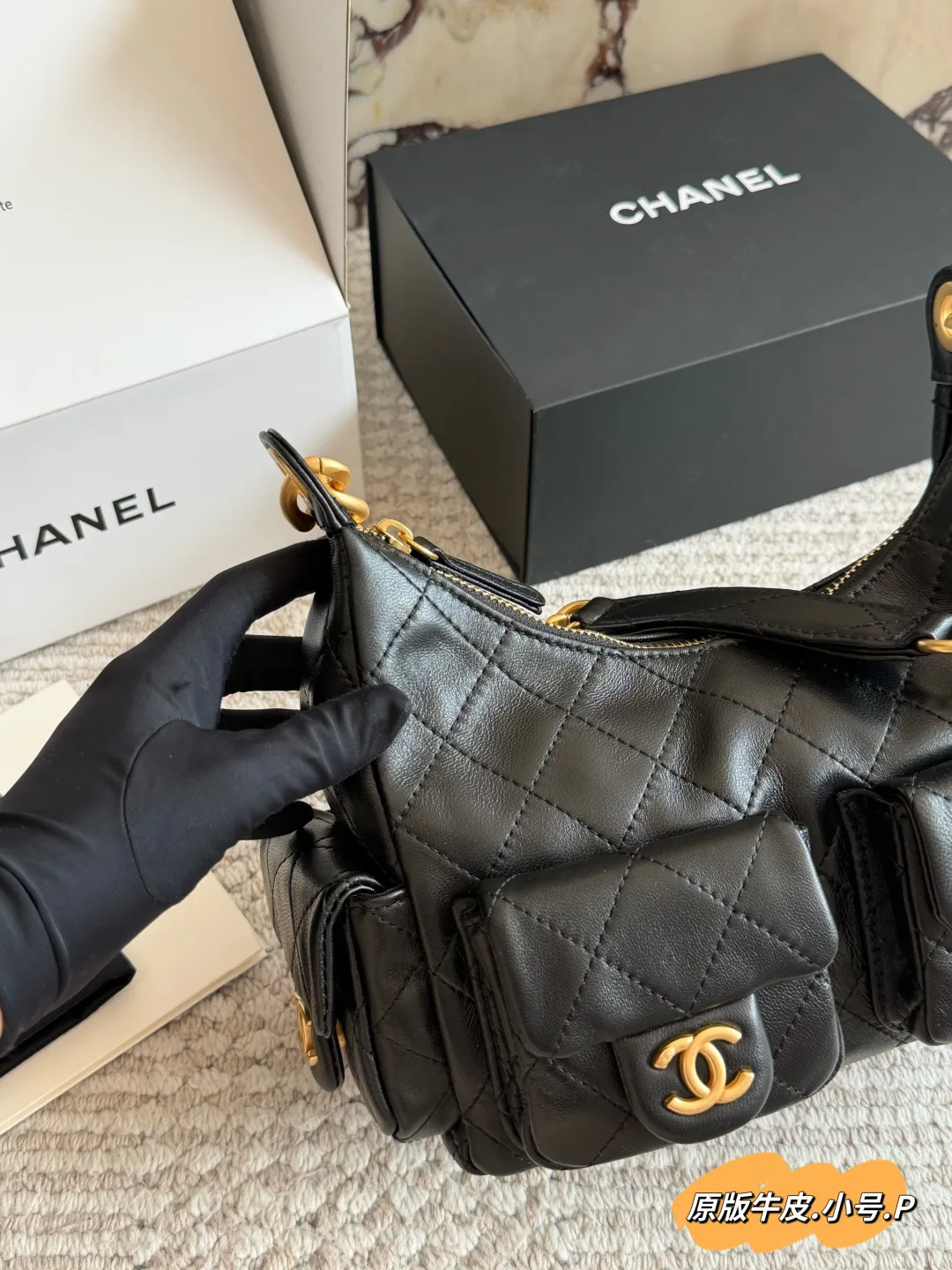 Chanel Calfskin Multi-Pocket Hobo Bag in Black · view 3