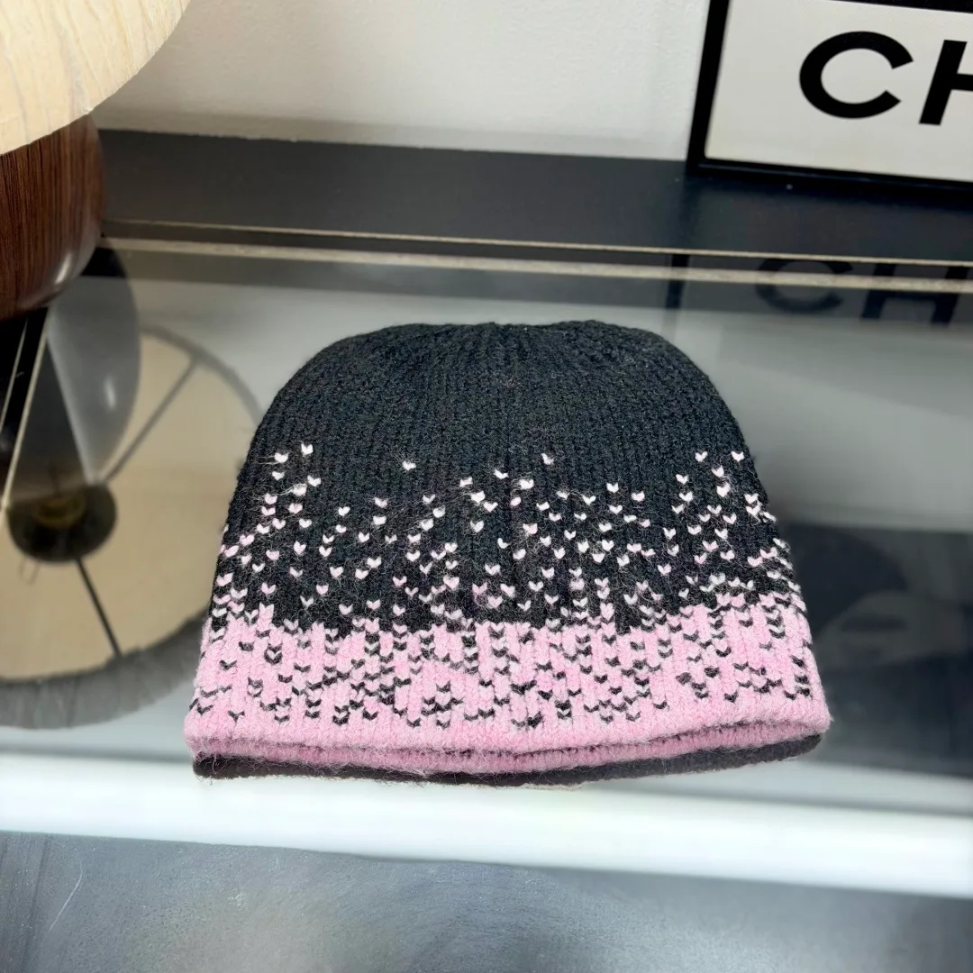 Chanel CC Jacquard Beanie in Black & Grey & Beige & White · view 6