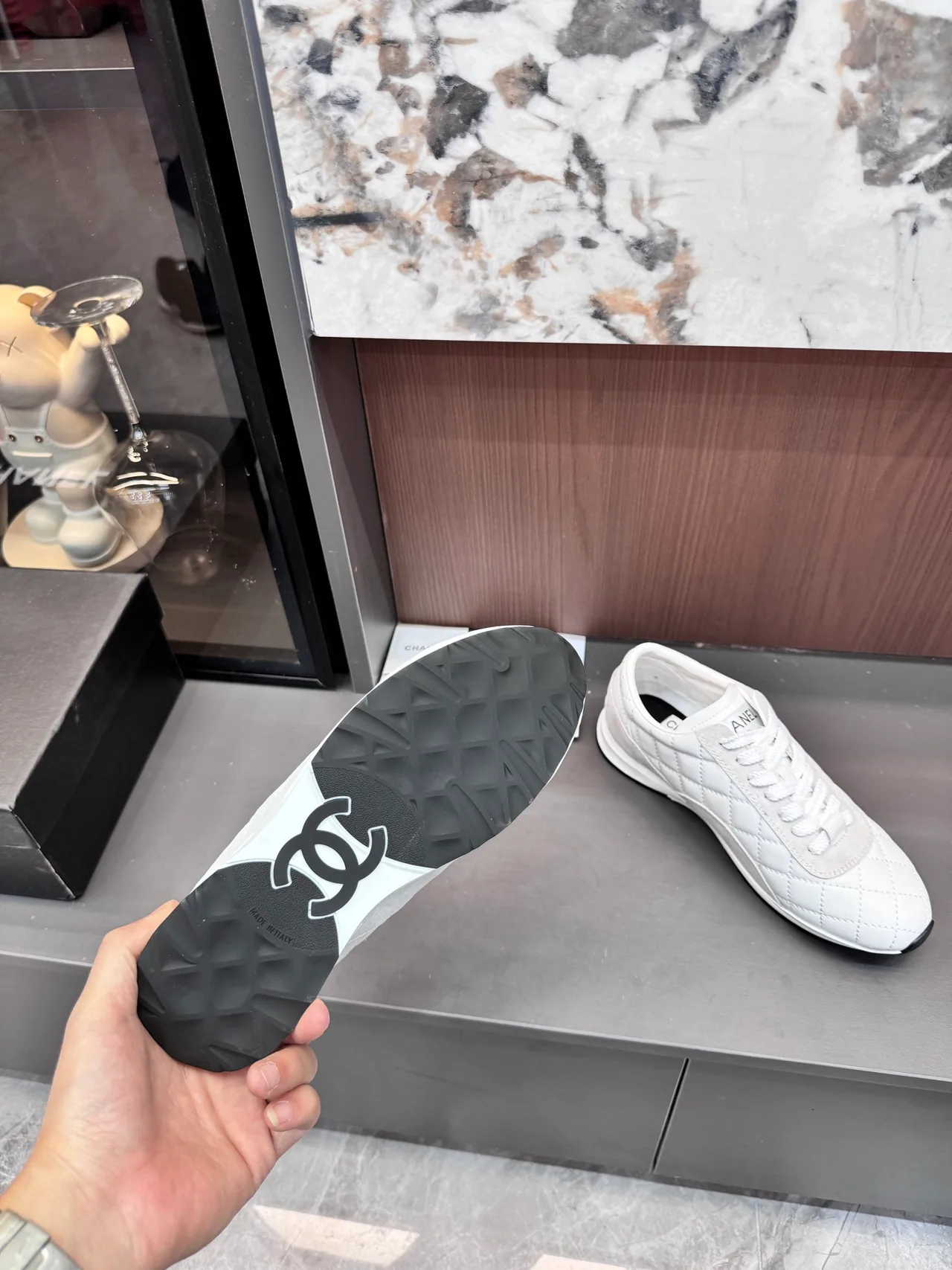 Chanel Quilted Glossy Sneakers in White · view 9