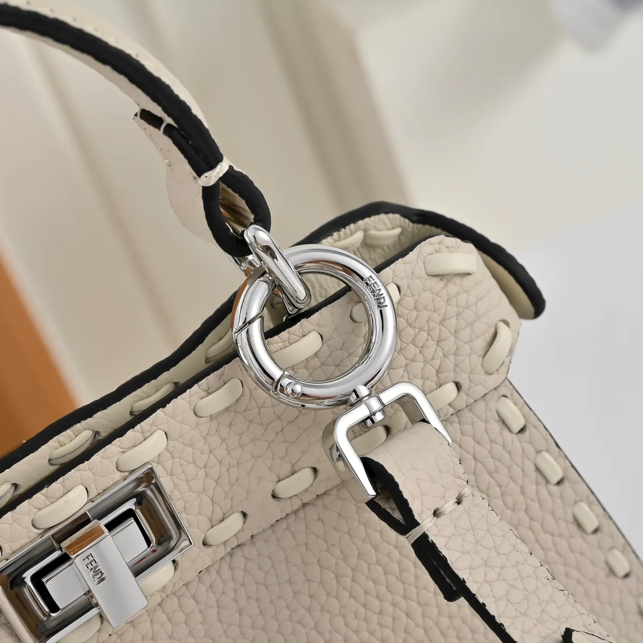 Fendi Calfskin Smooth Top-Handle Bag in Beige · view 4