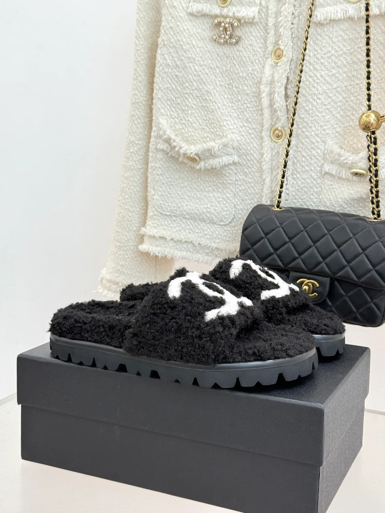 Chanel Denim Slippers in Black · view 1