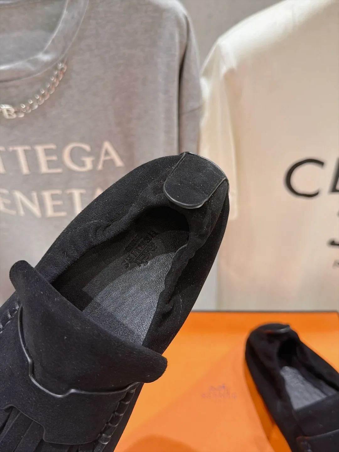 Celine Suede-Look Round-Toe Loafers in Black · view 6