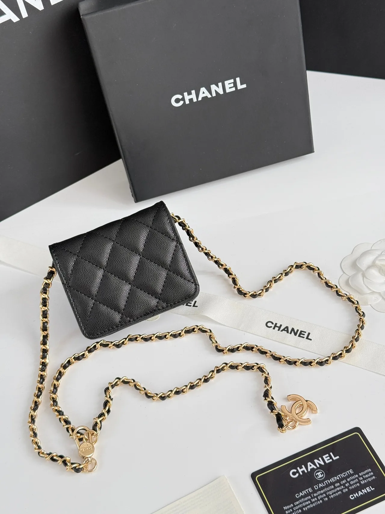 Chanel Quilted Accordion Chain Wallet in Black · view 3