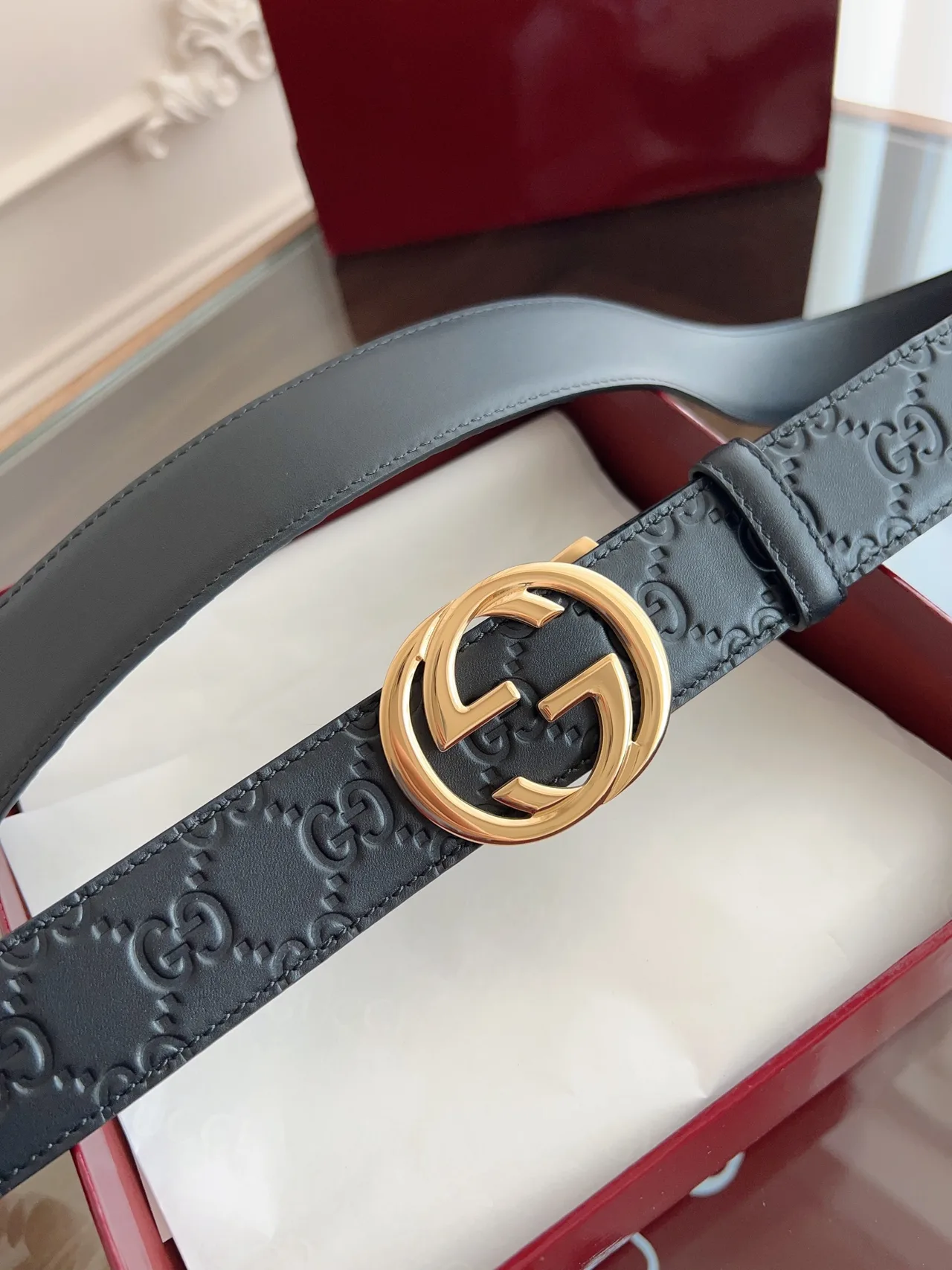 Gucci Cowhide GG Automatic Belt in Black · view 3