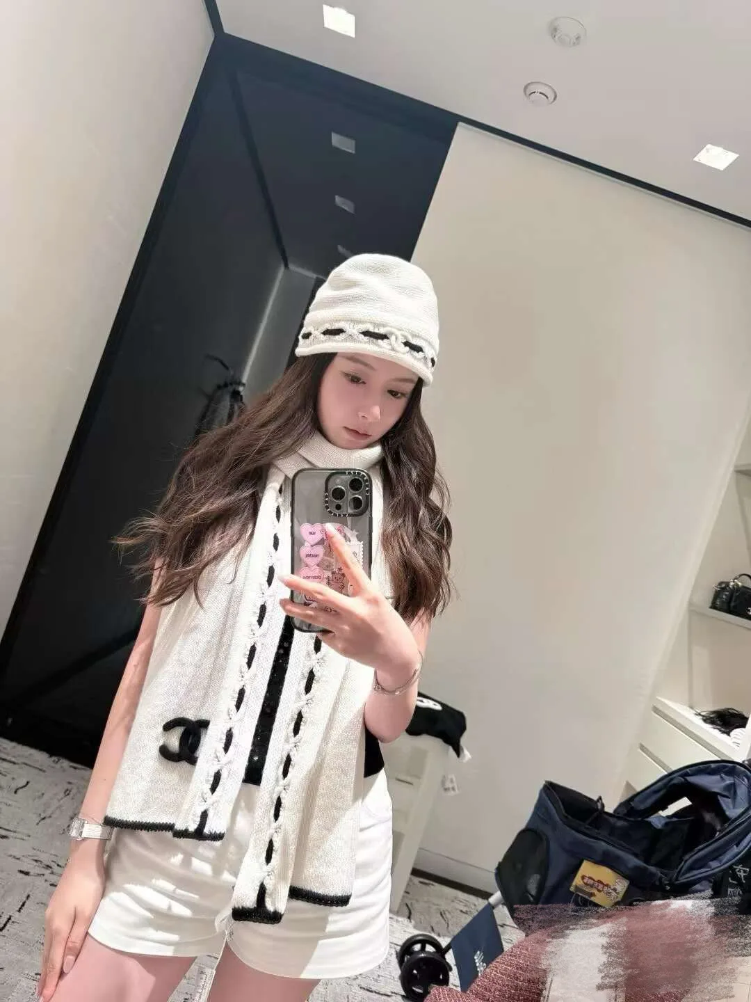 Chanel Cashmere CC Knit Scarf in Cream · view 2