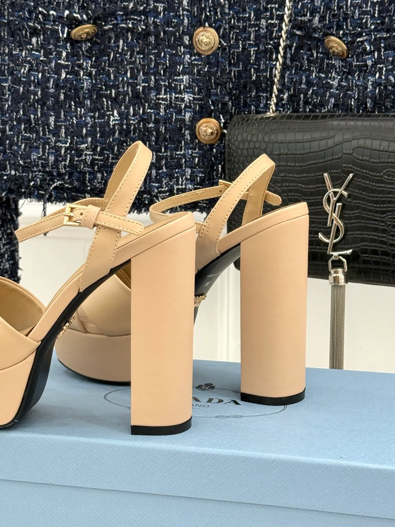 Prada Denim Sandals in Beige · view 6