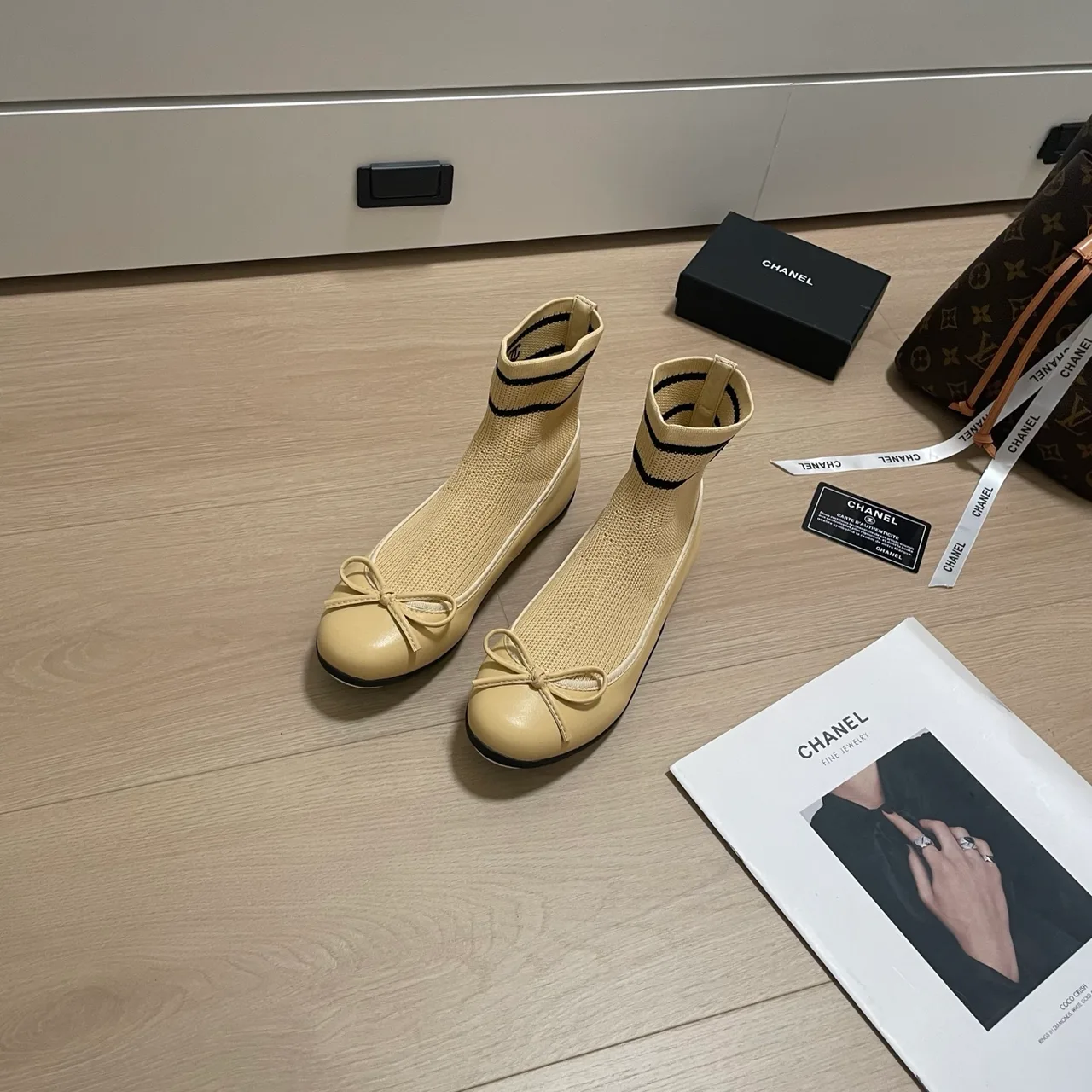 Chanel Cap-toe knit ankle boots in Cream & Brown & White & Red & Beige & Black · view 1