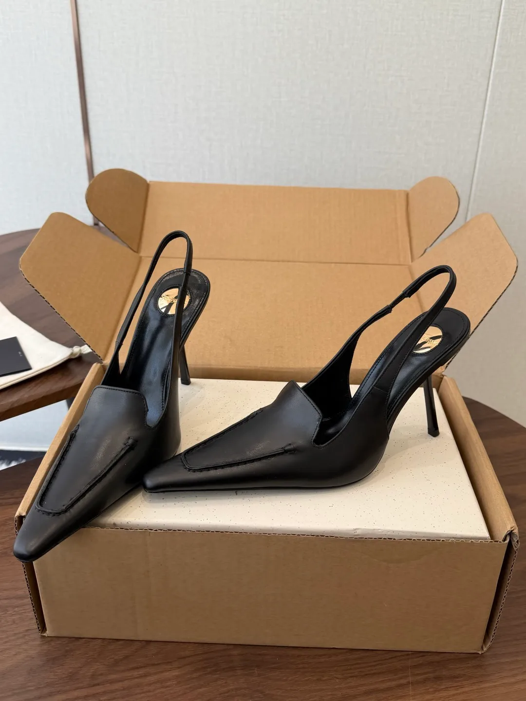 Saint Laurent Cowhide Slingback Heels in Black · view 2