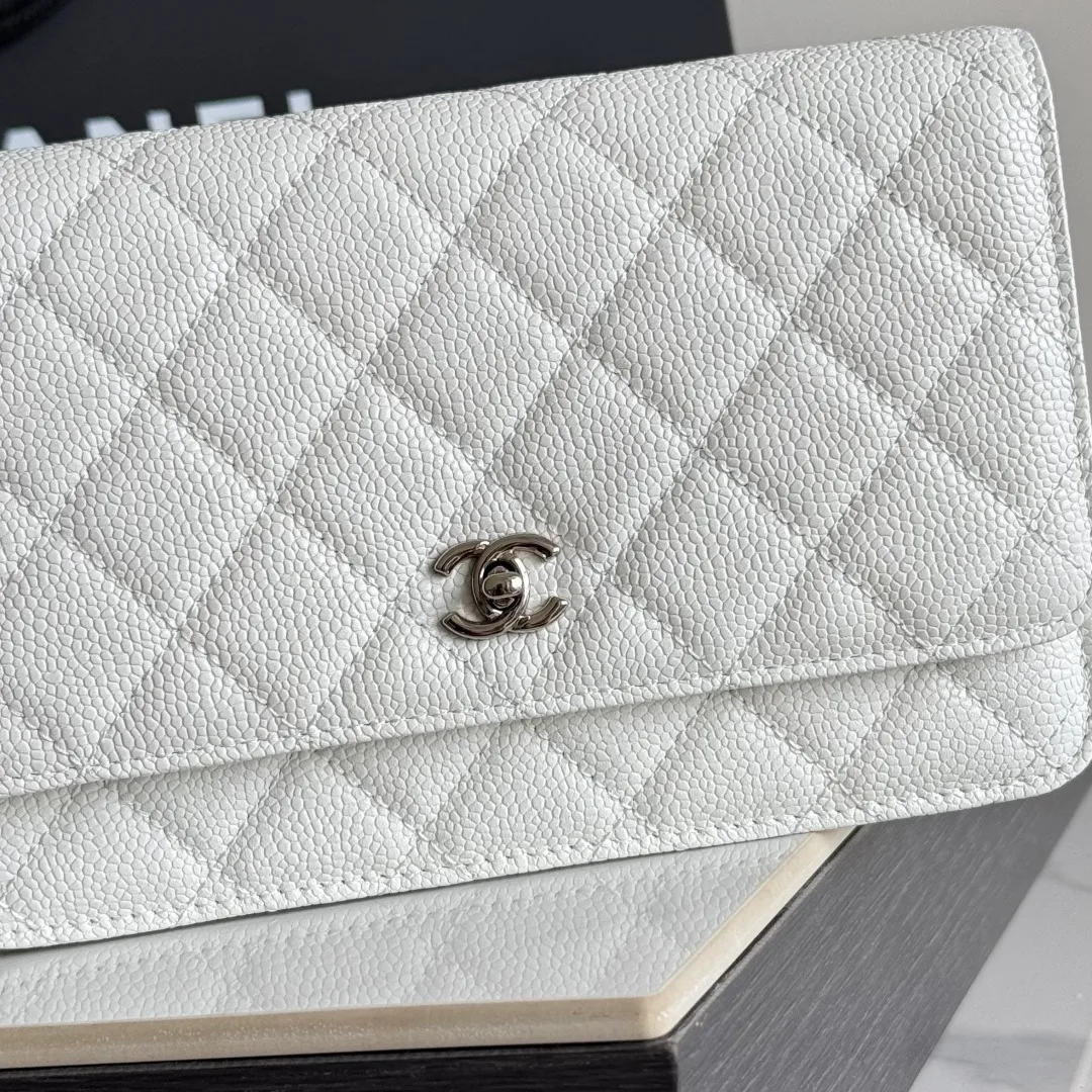 Chanel Calfskin Quilted Clutch in White · view 6