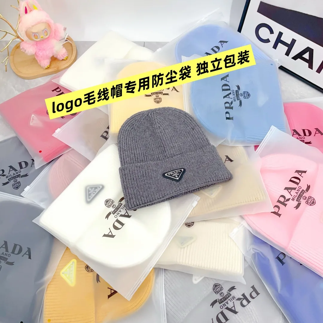 Prada Wool Triangle Logo Knit Beanie in Grey · view 8