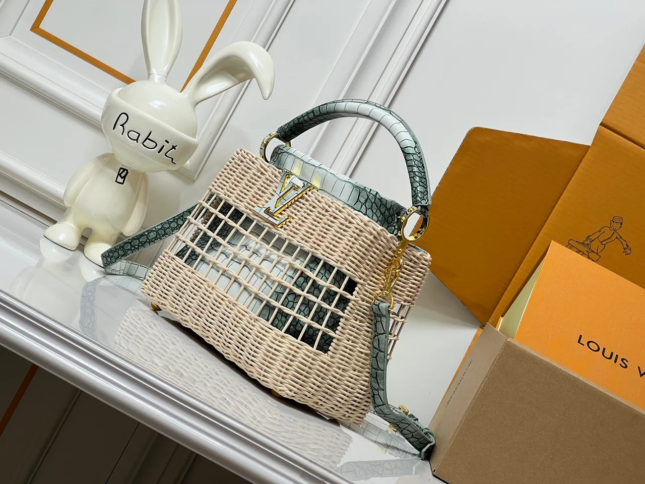 Louis Vuitton Leather Woven Basket Bag in Tan · view 3