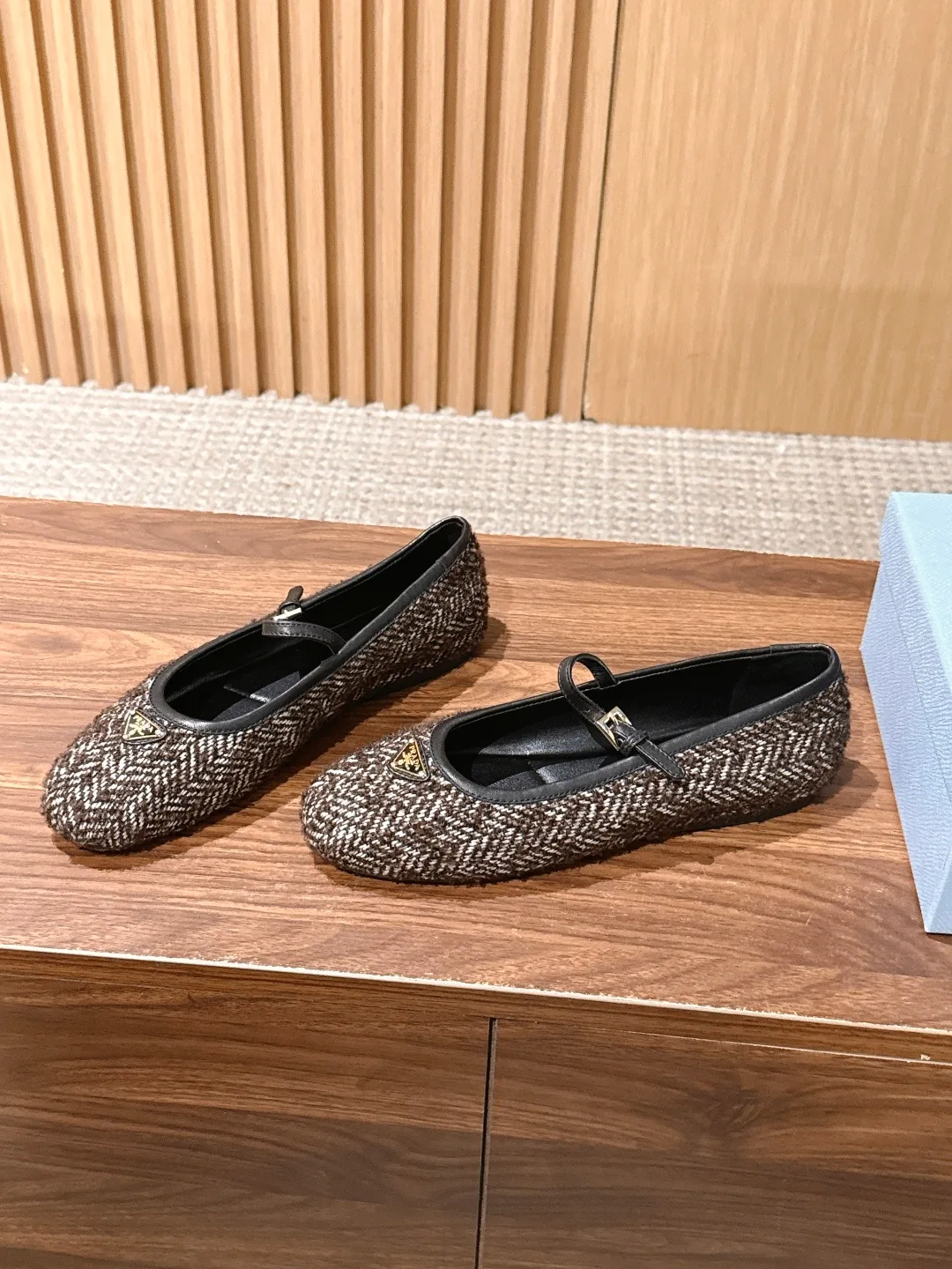Prada Woven Buckle Flats in Brown · view 2